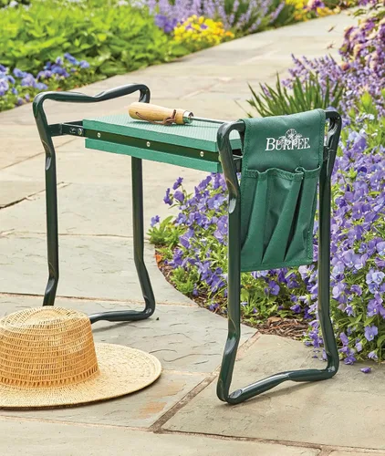 Vista 2 de Burpee Asiento de jardín multifunción con cojín acolchado y bolsa de herramientas desmontable, taburete de jardín versátil con marco plegable, ideal