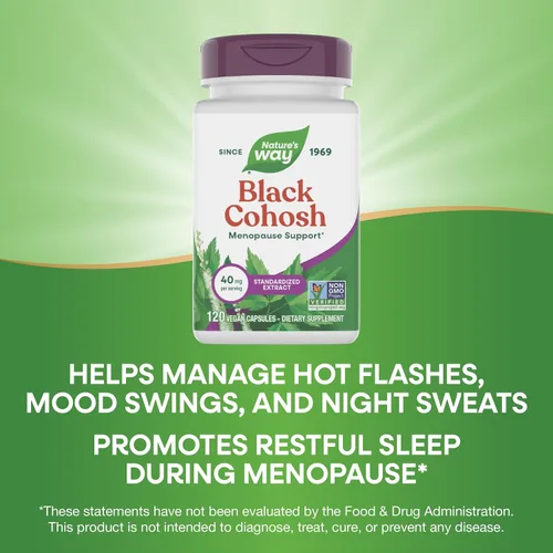 Vista 4 de Nature's Way Extracto de cohosh negro premium, ayuda a reducir la sudoración nocturna y promueve un sueño reparador para las mujeres durante