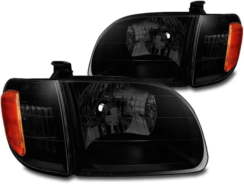 Vista 5 de Faros delanteros negros de repuesto compatibles con Toyota Tundra Regular/Access Cab 2000-2004