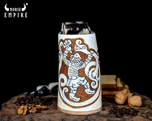 Vista 7 de Taza de cuerno vikingo prémium para cerveza Ale, edición especial, Ragnarok, con detalles, medievales, nórdicos, para vikingos, brillo natural