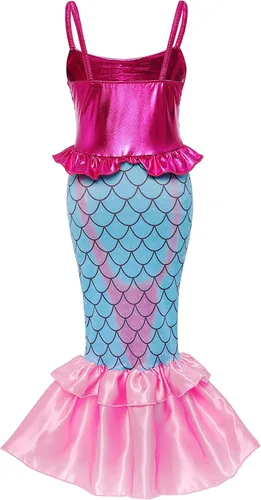 Vista 2 de Disfraz de sirena para niñas pequeñas vestido de princesa con accesorios fiesta de cumpleaños cosplay