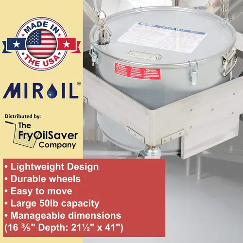 Vista 2 de MirOil - Máquina de filtro de aceite para freidora profunda, sistema de filtración de aceite de freír operado a mano con ruedas y carro, filtro