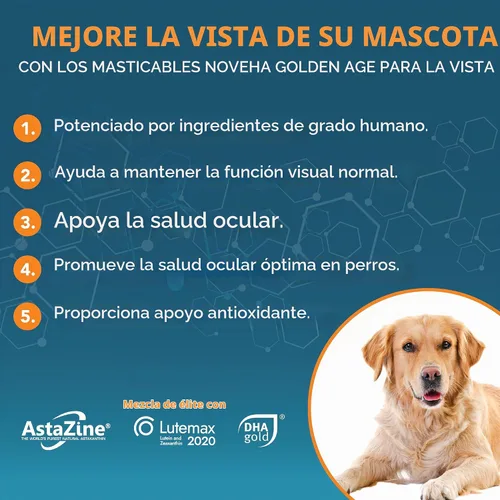 Vista 2 de NOVEHA Suplemento ocular para perros (90 masticables), apoyo visual con luteína + vitamina C y antioxidantes de astaxantina, vitaminas para perros