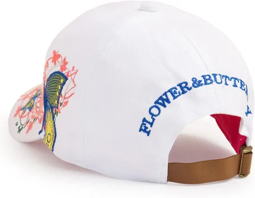 Vista 3 de Gorra de béisbol bordada con diseño de flores y lentejuelas de mariposa para mujer