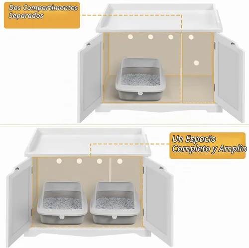 Vista 5 de Yaheetech - Caja de arena oculta para gatos, mesa auxiliar blanca Blanco