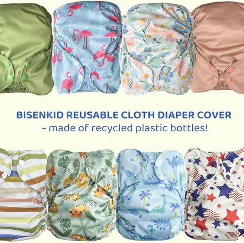 Vista 6 de BISENKID Pañal de tela impermeable reutilizable – Cubierta exterior ajustable sobre una capa interior absorbente para evitar explosiones de orina