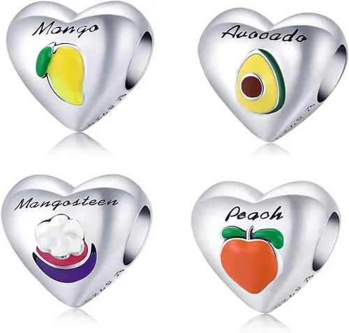 Vista 7 de Abalorio de plata de ley 925 con diseño de melocotón, mango y aguacate, con forma de mangostán