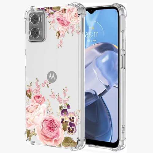 Vista 6 de Funda de teléfono para Motorola E22, Moto E22i XT2239, funda delgada a prueba de golpes con patrón floral transparente flexible TPU funda protectora