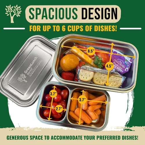 Vista 2 de GreenLunch Bento Caja Bento de Acero Inoxidable, Lonchera Libre de BPA con Compartimentos para Snacks, Contenedores de Lonchera Resistentes a