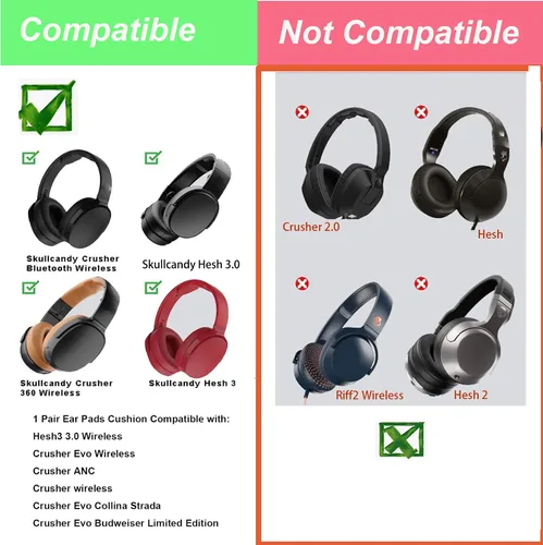 Vista 6 de Almohadillas de repuesto para auriculares Skullcandy Crusher Wireless & Evo ANC Hesh 3 y Hesh EVO ANC Auriculares, Piezas de reparación
