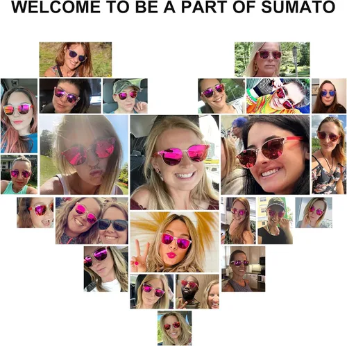 Vista 5 de Sumato Gafas de sol para mujer, lentes de sol rosas de ojo de gato para mujer con lente de moda espejada con bloqueo UV400