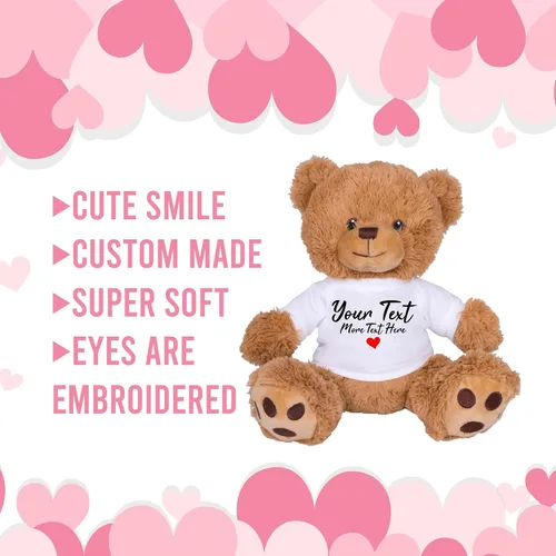 Vista 4 de TeesAndTankYou Oso de peluche personalizado de 8 pulgadas con texto personalizado, regalo personalizado para aniversario, graduación, camiseta
