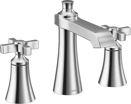 Vista 11 de Moen Kit de moldura de grifo de baño con dos manijas Flara de oro cepillado de 8 pulgadas con manija de palanca generalizada, requiere válvula