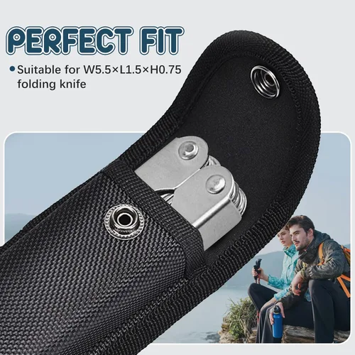 Vista 4 de Funda de nailon para cuchillos de bolsillo, funda plegable para cuchillos EDC de 5 a 5.5 pulgadas, bolsa multiherramienta con cierre a presión