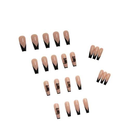 Vista 4 de Uñas postizas francesas a presión, uñas postizas largas de acrílico con forma de ataúd de cobertura completa, uñas postizas de bailarina