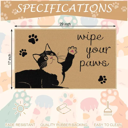 Vista 4 de Louise Maelys Wipe Your Paws Tapete de Puerta de Bienvenida Antideslizante, Divertidos Tapetes Delanteros de Gato Negro de Primavera Verano, Tapete