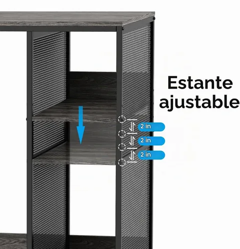 Vista 6 de KirKical - Gabinete de 3 niveles para barra de café con espacio para mini refrigerador, soporte de microondas resistente en color gris rústico
