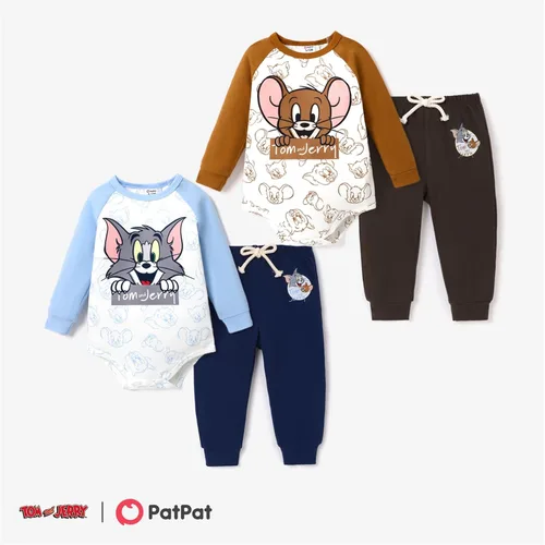 Vista 6 de PATPAT Tom and Jerry - Mameluco de manga larga con estampado de personajes o pantalones lisos, 0-18 meses
