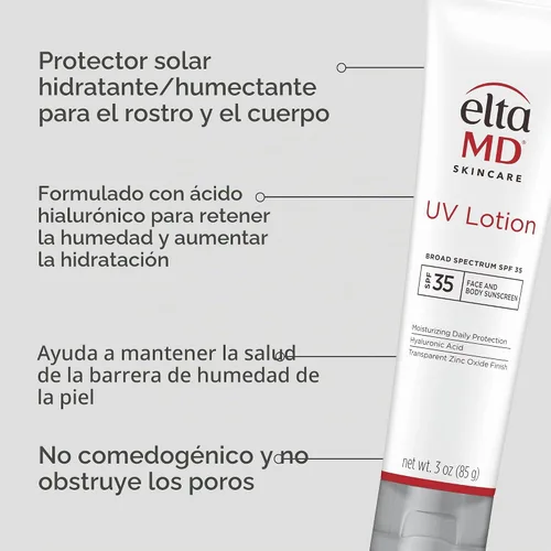Vista 2 de EltaMD Loción UV Protector solar corporal, SPF 30+ Protector solar, loción corporal con SPF Hecho con óxido de zinc y ácido hialurónico