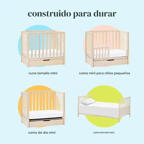 Vista 5 de Carter's by DaVinci Colby - Mini cuna convertible 4 en 1 con cajón nido en color natural lavado, certificado Greenguard Gold, almacenamiento