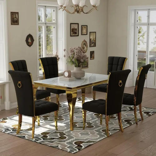 Vista 7 de ACEDÉCOR Sillas de comedor modernas de terciopelo negro y dorado, juego