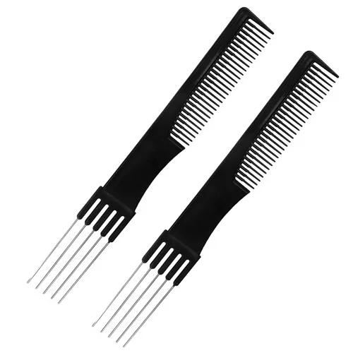 Vista 9 de Peine con peine de metal para mujer, peine para peinar el cabello (1 unidad, negro)
