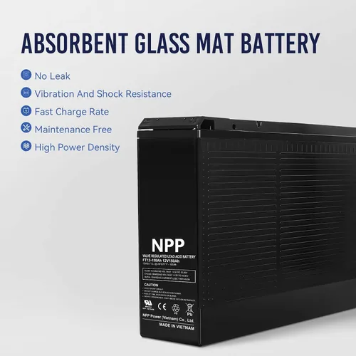 Vista 4 de NPP FT12-150Ah - Batería AGM de ciclo profundo de telecomunicaciones de acceso frontal de 12 V 150 Ah con terminales de estilo botón para sistema