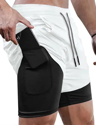 Vista 3 de DIOTSR Mens 2 in 1 Running Workout Shorts Lightweight Athletic Gym Shorts with Pockets