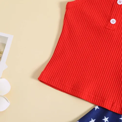 Vista 5 de Noubeau Traje de 4 de julio para niña pequeña, camiseta de manga corta, pantalones de campana con bandera americana, ropa de verano