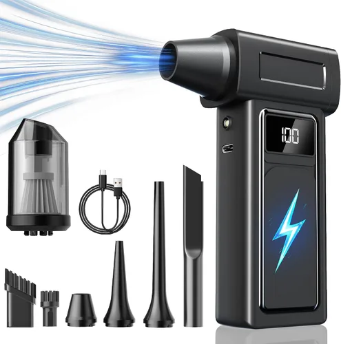 Vista 9 de Aspirador de aire eléctrico comprimido y aspiradora de mano para automóvil, batería 2 en 1-10000 mAh, 180000 rpm, soplador de aire echargeable de 4