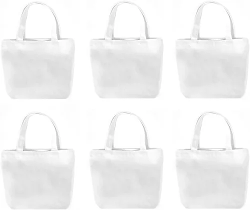 Vista 5 de Paquete de 6 bolsas pequeñas de lona, 9 x 8 x 4 pulgadas, bolsas de compras de algodón reutilizables a granel, mini bolsas de regalo