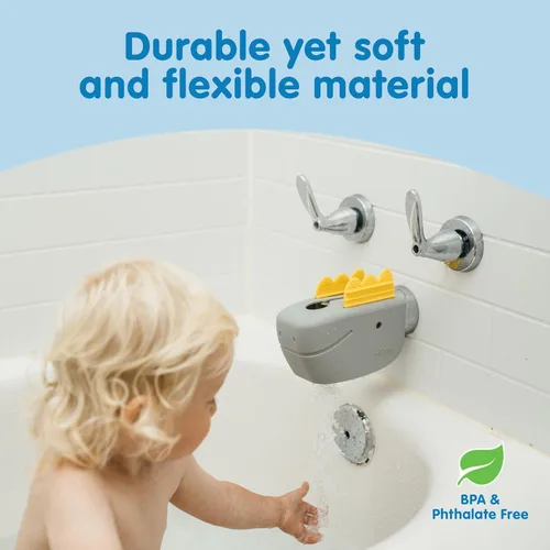 Vista 5 de Dr. Brown's CleanUp Dino-Soft - Cubierta de boquilla de baño para bebé, suave y segura en el grifo de la bañera, seguridad para la bañera para niños