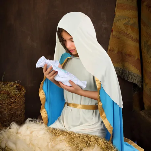Vista 3 de Jiuguva Disfraz de Virgen María para adultos, disfraces bíblicos para mujeres, disfraz de Jesús de la Biblia, disfraz de santa de Pascua