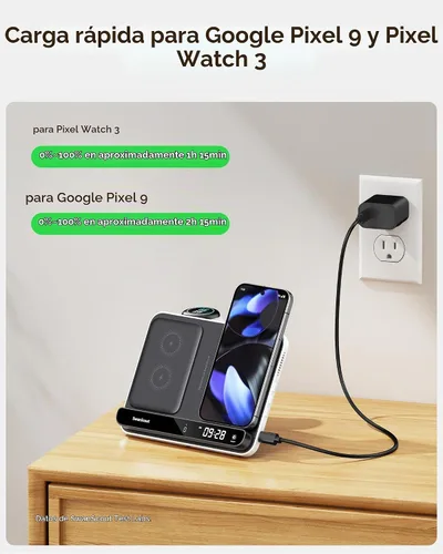 Vista 2 de Estación de carga dual de teléfono, cargador inalámbrico para Google Pixel 9a/9 Pro/9/8 Pro/7 Pro (no para 9 Pro Fold), para Pixel Watch 3/2/Fitbit