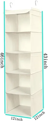 Vista 3 de BrilliantJo Organizador colgante de armario con 5 estantes, paquete de 2 unidades de almacenamiento colgante con 6 bolsillos laterales para ropa