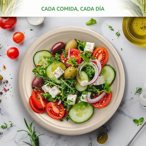 Vista 4 de Platos compostables, platos de papel desechables de alta resistencia - [125 unidades] de 9 pulgadas, biodegradables sin blanquear, hechos de bagazo