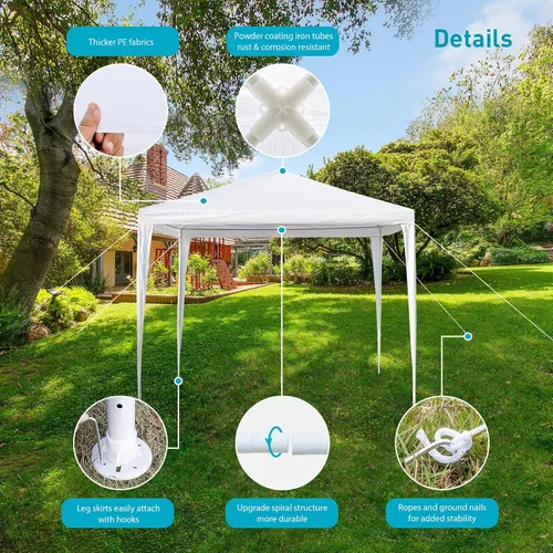 Vista 7 de Tienda de campaña de 10 x 10 pies, tiendas de campaña al aire libre para fiestas, bodas, cumpleaños y mercado de pulgas, tienda de campaña blanca