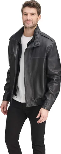 Vista 5 de DKNY Chaqueta moderna de cuero de cordero para hombre