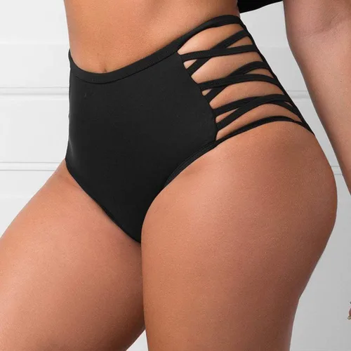 Vista 3 de Bikini sexy para mujer, con encaje, con tiras laterales, cintura alta, retro, traje de baño