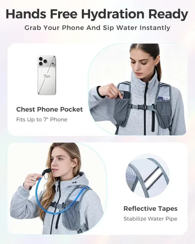Vista 3 de Blue Quartz Rave Hydration Backpack, Reflective Hiking Pack with 2L Water Bladder & Phone Pocket, Hydro Pack with Insulated Compartment for Festival