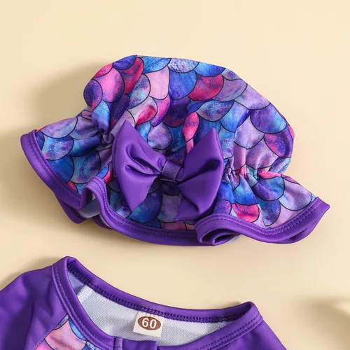 Vista 18 de Traje de baño de una pieza con cremallera de manga larga para bebé niña con gorro