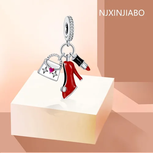 Vista 2 de NJXINJIABO 925 Sterling Silver Love Family Mom Sister Charms for Bracelets and Necklaces Love Family Mom Animal Dangle Pendants Beads Charms Jewelry