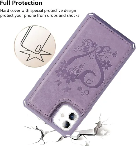 Vista 14 de iCoverCase Funda compatible con iPhone 11 con tarjetero para mujer, bloqueo RFID en relieve, piel sintética con correa de muñeca de 6.1 pulgadas