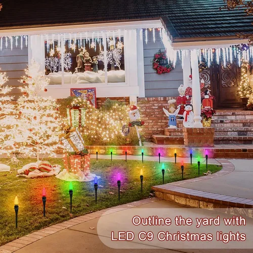 Vista 5 de Estacas de Luces Navideñas de 10 Pulgadas Universales para Patio y Césped, Estacas de Luces Navideñas C7 C9, Estacas de Tierra para Soportes