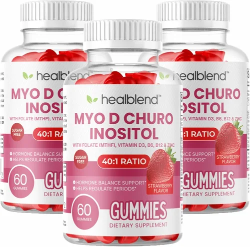 Vista 11 de healblend Myo & D-Chiro - Gomitas de inositol – Apoyo de SOP para mujeres, equilibrio hormonal, fertilidad y ovulación – con metilfolato, vitamina
