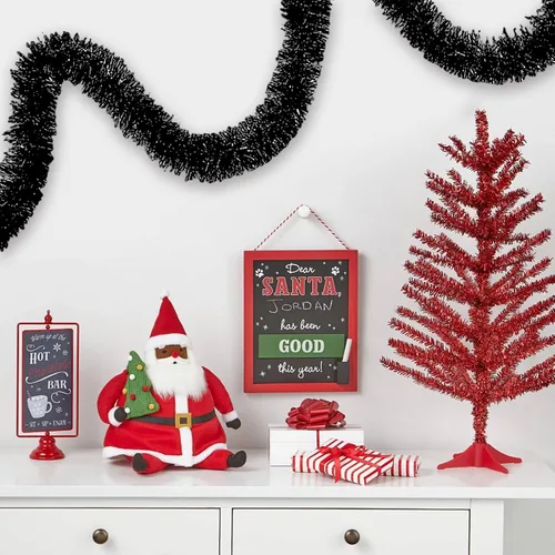 Vista 7 de Guirnalda de oropel de Navidad negra de 25 pies, pancarta de papel de aluminio metálico para colgar en la pared, telón de fondo para flotadores