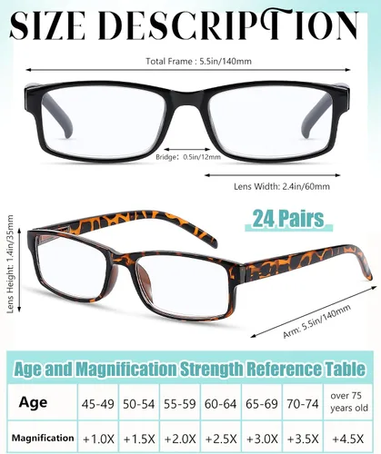 Vista 2 de Umigy Paquete de 24 lentes de lectura a granel, lentes de lectura para hombres y mujeres, lentes de lectura, lentes de lectura, lentes ligeros