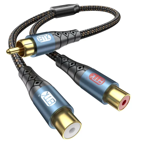 Vista 12 de EMK Cable de extensión RCA Splitter 2 macho a hembra, doble blindaje chapado en oro, de nailon trenzado, divisor RCA de 1 hembra a 2 macho