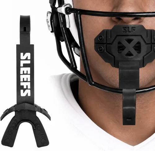 Vista 22 de SLEEFS X - Protector bucal de fútbol con correa para protección contra Negro