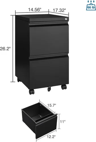 Vista 3 de PEUKC Archivador de 2 cajones con cerradura, archivador de metal debajo del escritorio para tamaño carta/legal/A4 para oficina en casa, archivadores